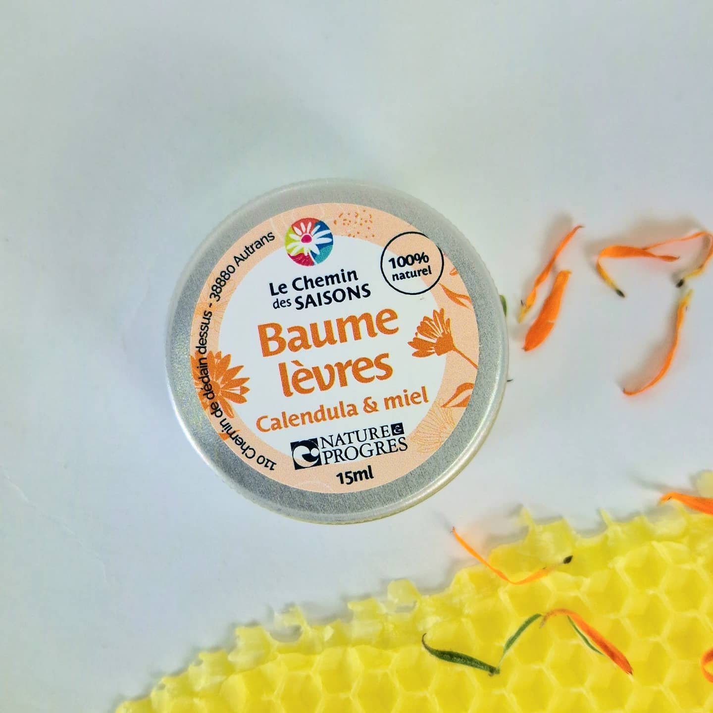 baume à lèvre naturel au calendula, miel et cire d'abeille